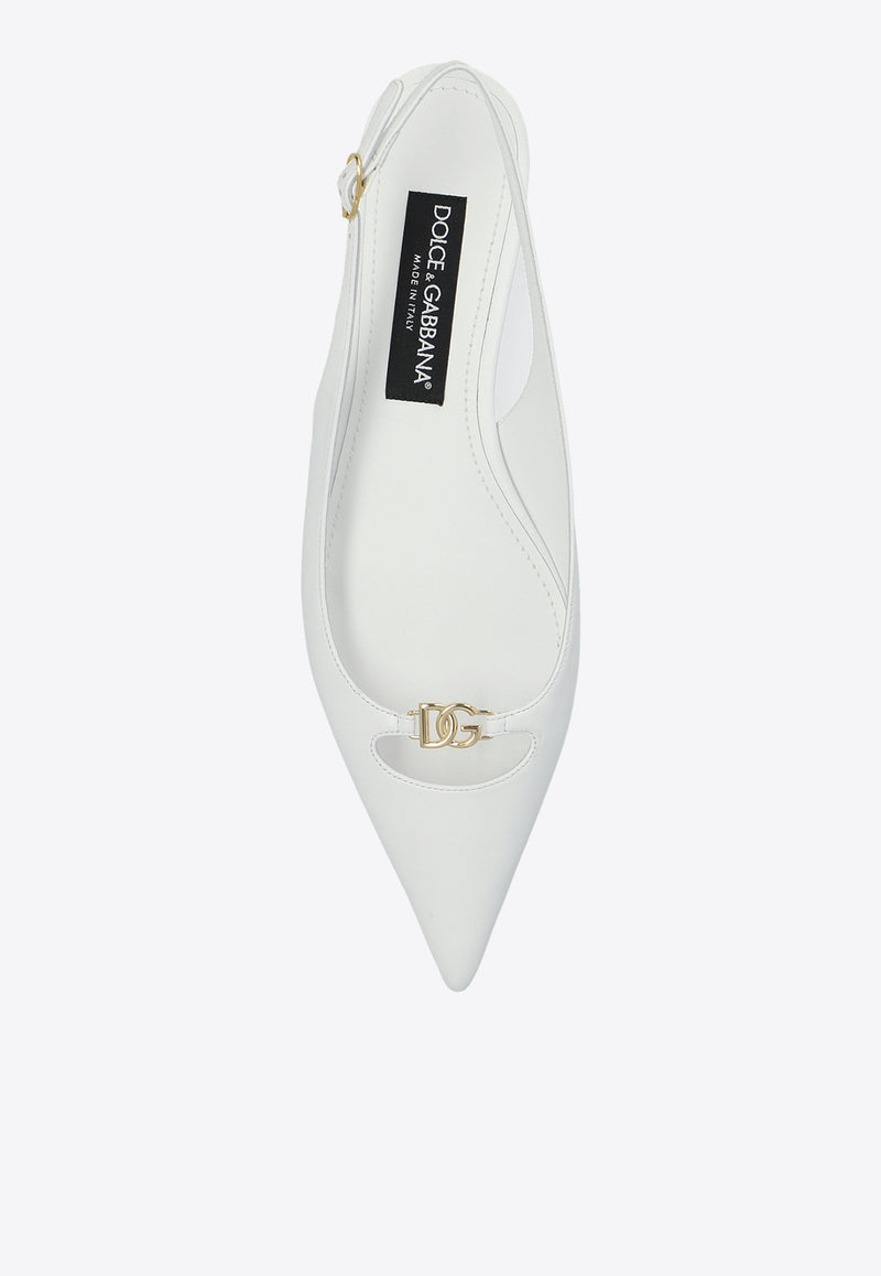 Dolce & Gabbana DG Plaque Pointed-Toe Flats White CG0795 A1953-80002