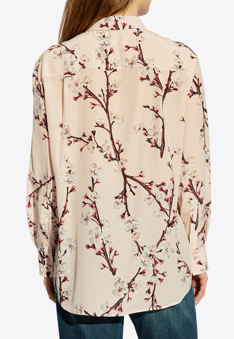 Alexander McQueen Floral-Print Long-Sleeved Silk Shirt Pink 798281 QCALA-5072