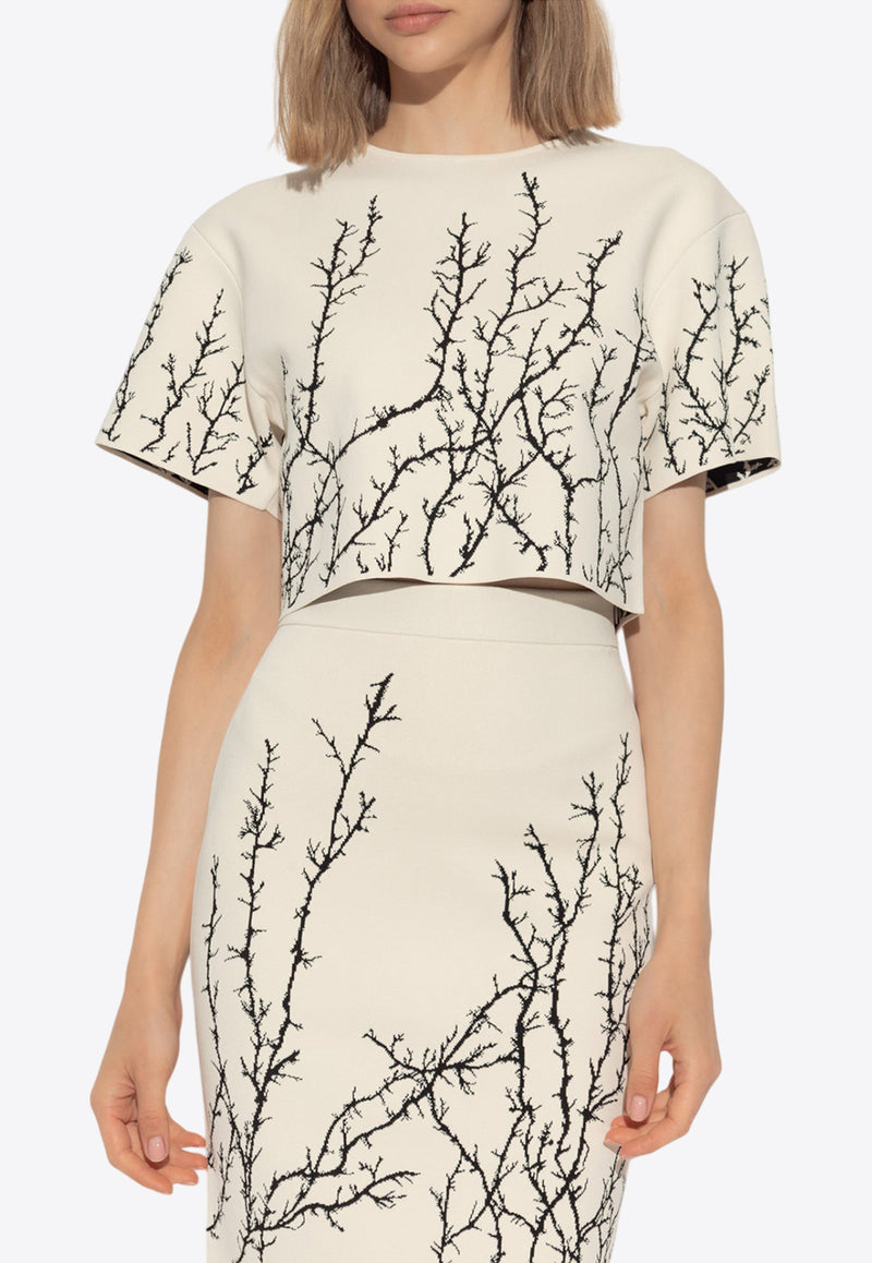 Alexander McQueen Thorn Branches Short-Sleeved Crop Top Cream 798371 Q1BAU-9009