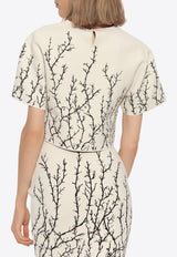 Alexander McQueen Thorn Branches Short-Sleeved Crop Top Cream 798371 Q1BAU-9009