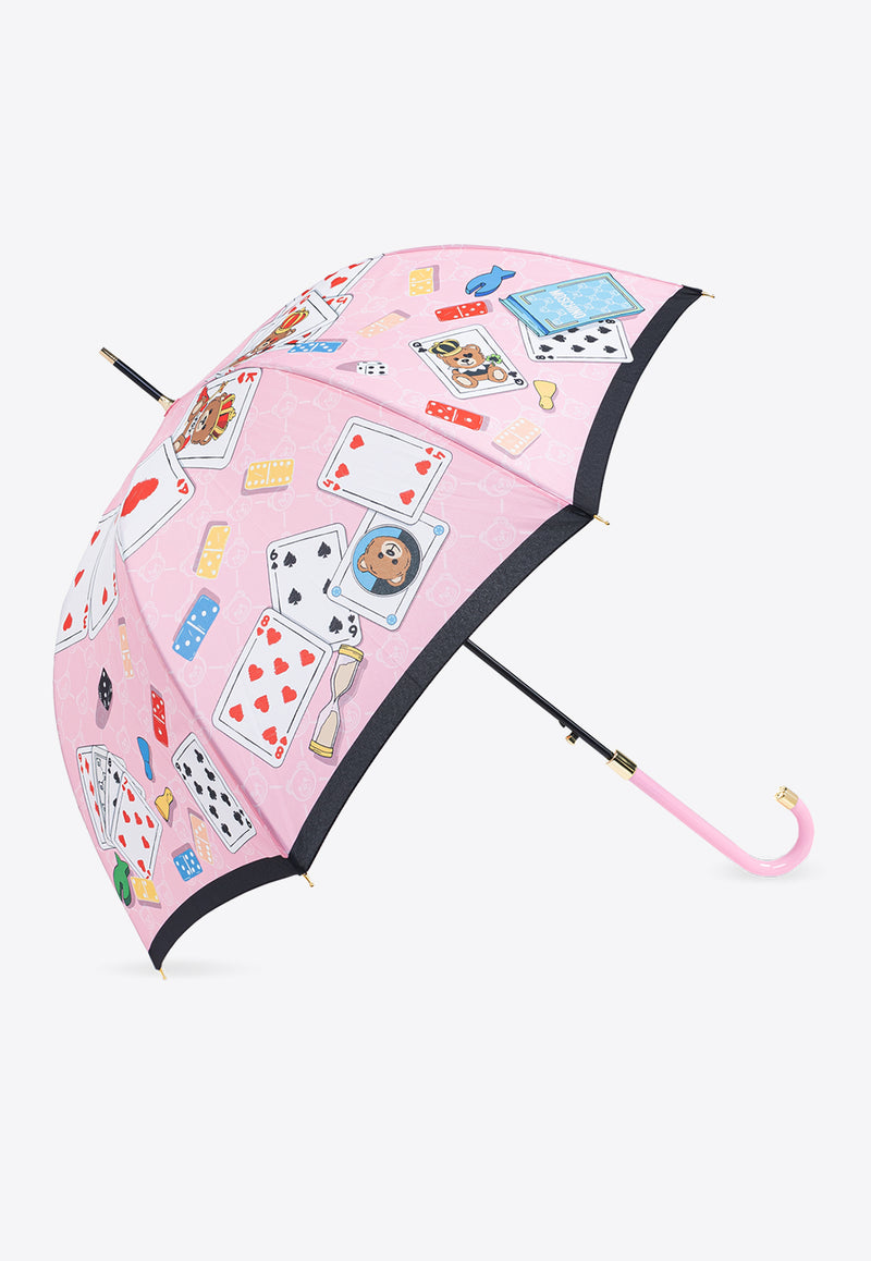 Moschino Teddy Bear Cards Umbrella Pink 8590 63AUTON-PINK