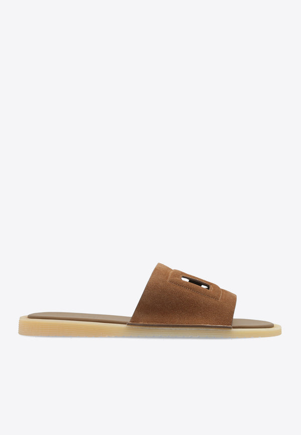 Dolce & Gabbana DG Logo Suede Slides Brown A80461 AT441-80024