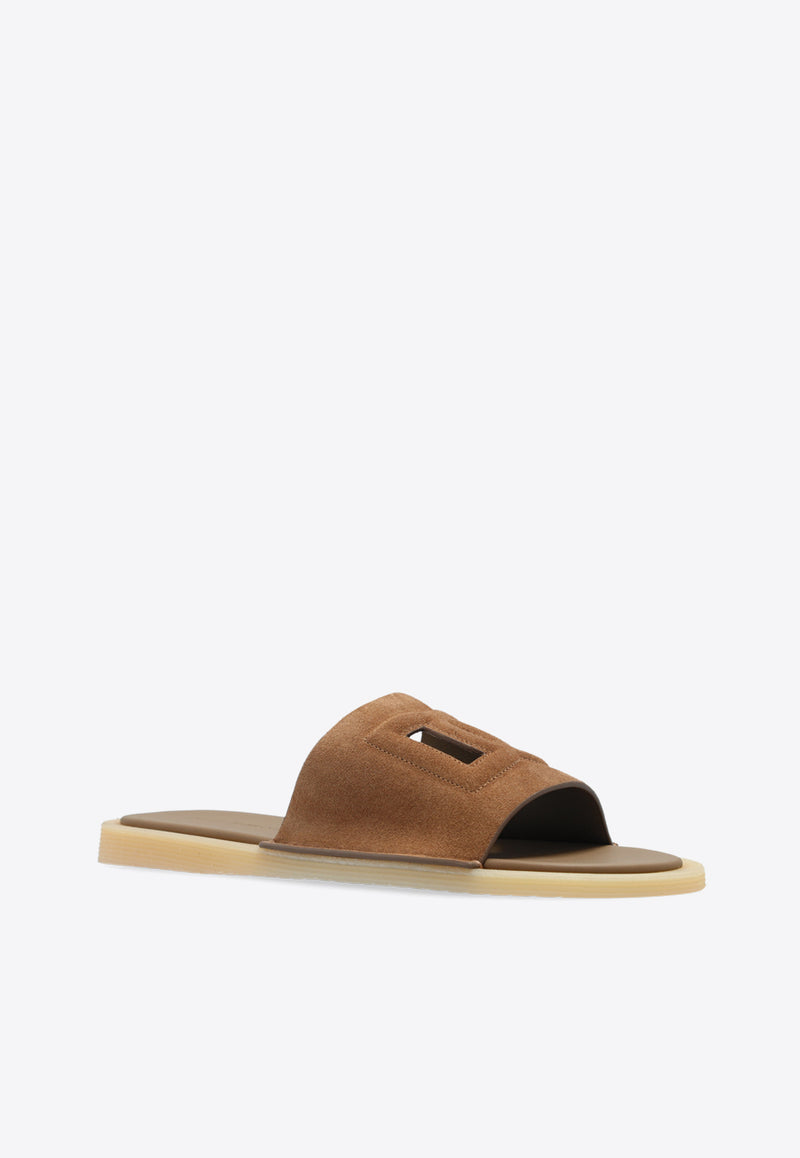 Dolce & Gabbana DG Logo Suede Slides Brown A80461 AT441-80024