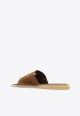 Dolce & Gabbana DG Logo Suede Slides Brown A80461 AT441-80024