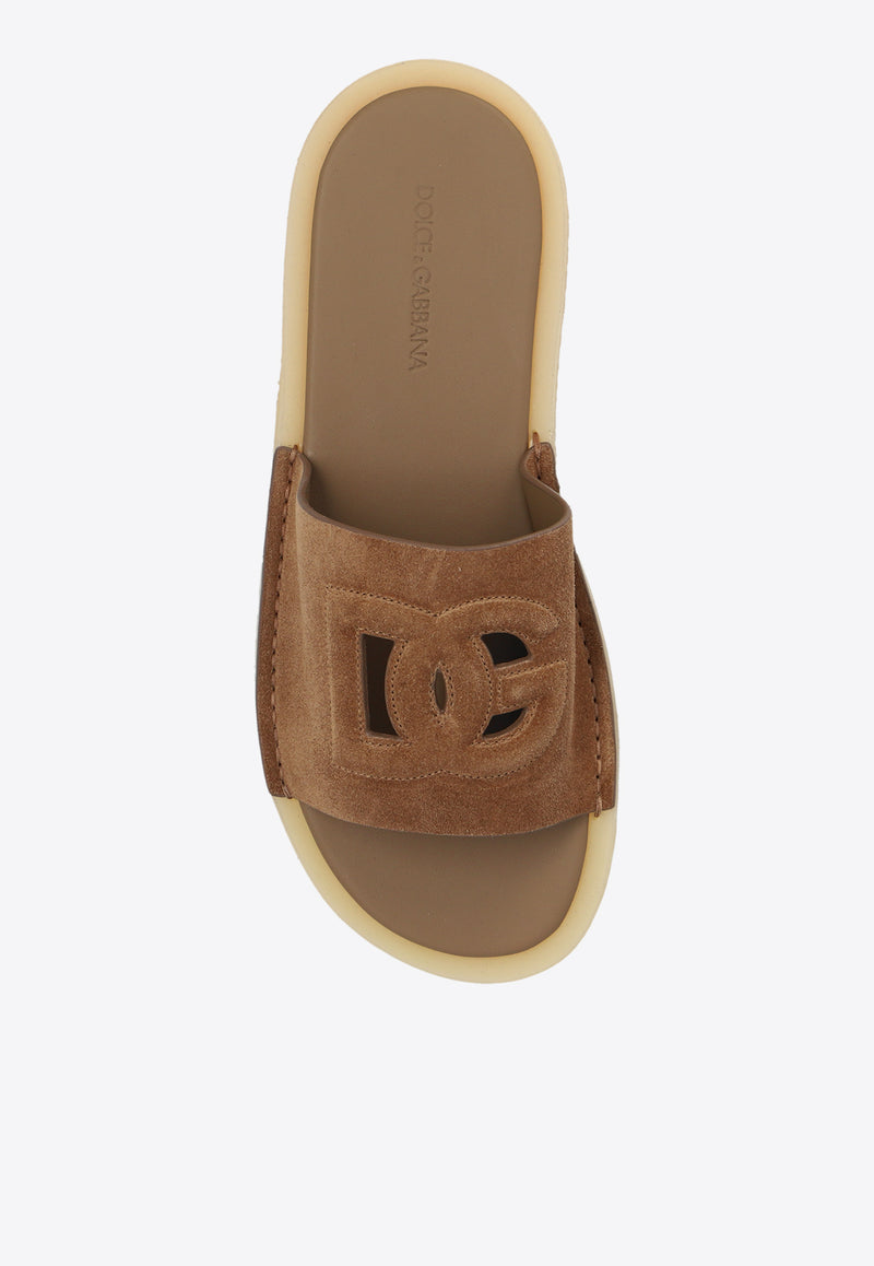 Dolce & Gabbana DG Logo Suede Slides Brown A80461 AT441-80024