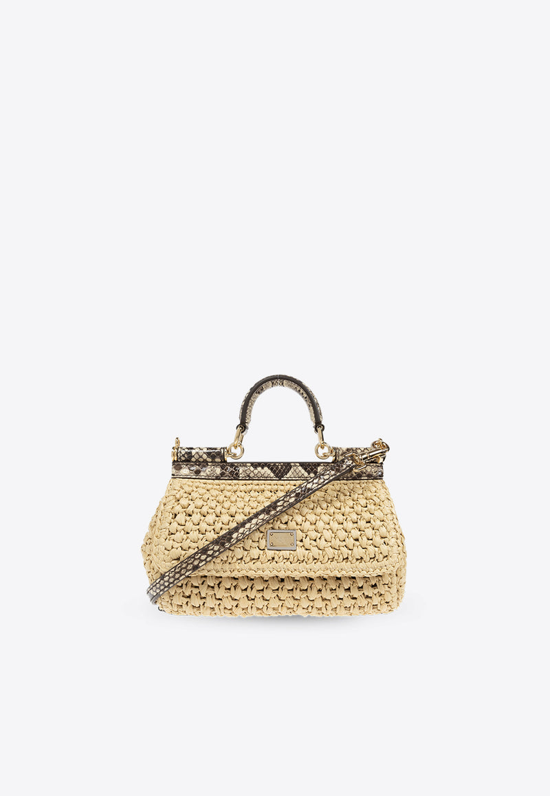 Dolce & Gabbana Small Sicily Woven-Raffia Shoulder Bag Beige BB7116 A2Y84-8B134