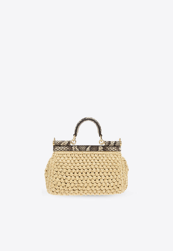 Dolce & Gabbana Small Sicily Woven-Raffia Shoulder Bag Beige BB7116 A2Y84-8B134