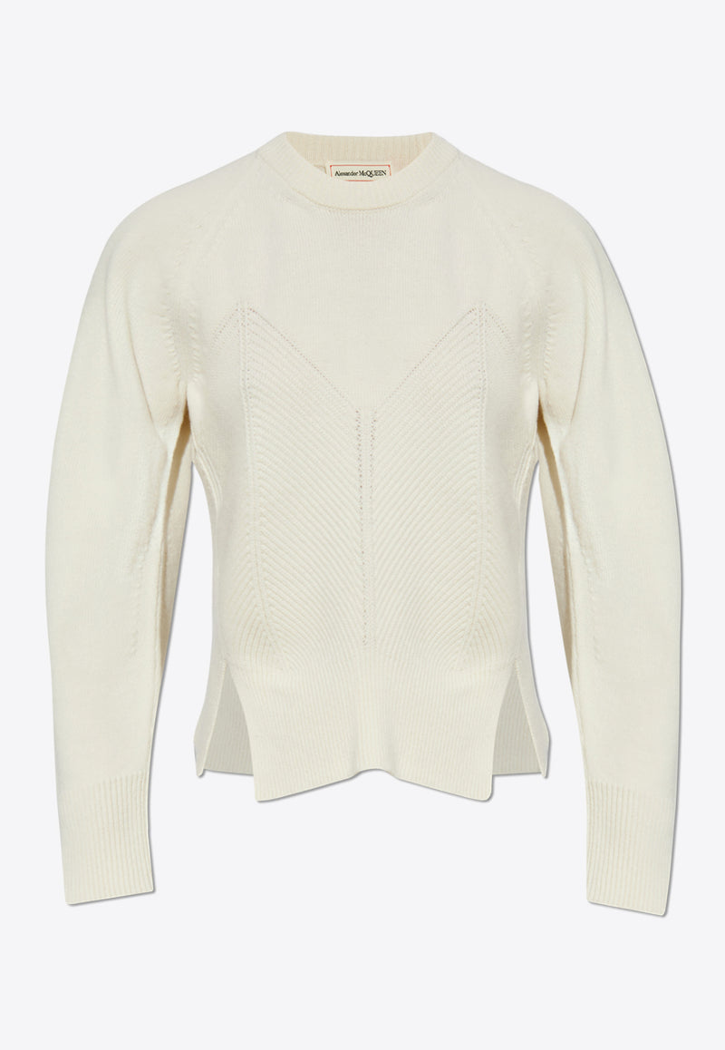 Alexander McQueen Chevron-Knit Wool-Blend Sweater White 798349 Q1BAP-9004