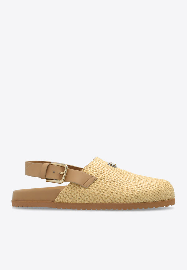 Dolce & Gabbana Logo Tag Woven-Raffia Clogs Beige A80465 AV859-8D106