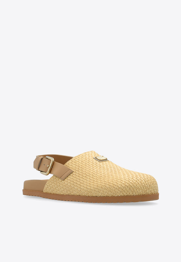 Dolce & Gabbana Logo Tag Woven-Raffia Clogs Beige A80465 AV859-8D106