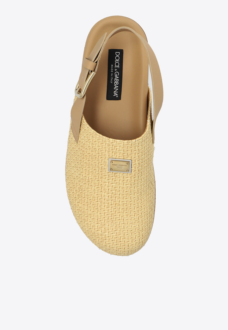 Dolce & Gabbana Logo Tag Woven-Raffia Clogs Beige A80465 AV859-8D106