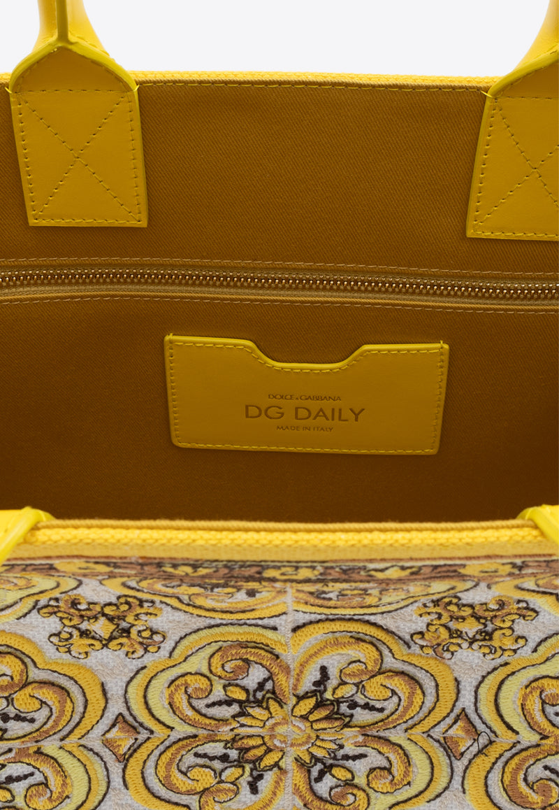 Dolce & Gabbana Medium Majolica-Embroidered Tote Bag Yellow BB7277 AW050-HG3OB