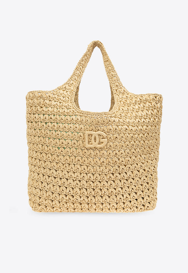 Dolce & Gabbana DG Appliqué Woven-Raffia Tote Bag Beige BB7655 A4547-8S193