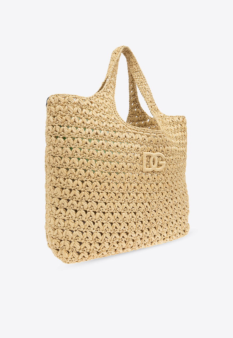 Dolce & Gabbana DG Appliqué Woven-Raffia Tote Bag Beige BB7655 A4547-8S193