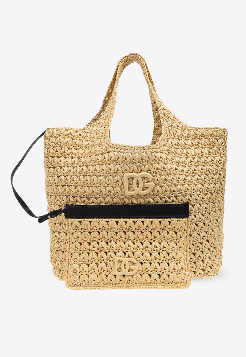 Dolce & Gabbana DG Appliqué Woven-Raffia Tote Bag Beige BB7655 A4547-8S193