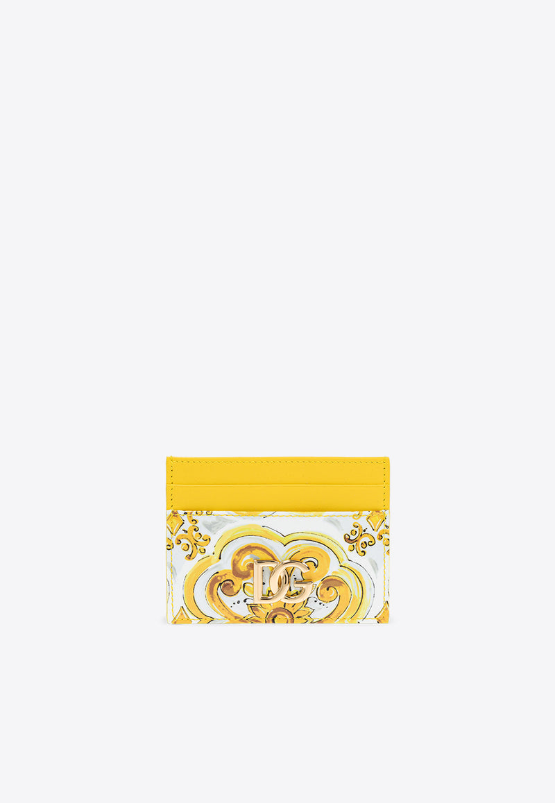 Dolce & Gabbana Majolica Print Leather Cardholder Yellow BI0330 AQ240-HG3OB