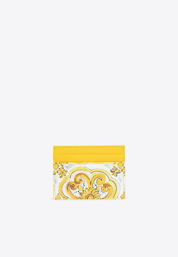 Dolce & Gabbana Majolica Print Leather Cardholder Yellow BI0330 AQ240-HG3OB