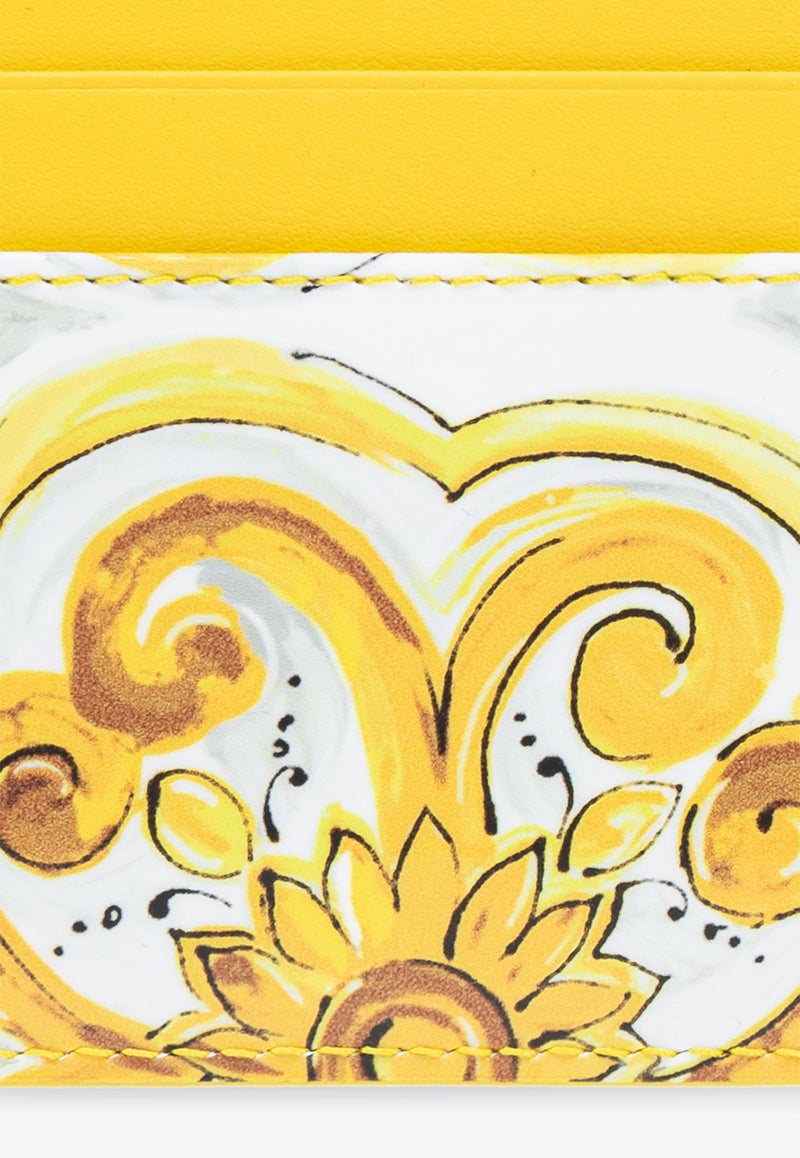 Dolce & Gabbana Majolica Print Leather Cardholder Yellow BI0330 AQ240-HG3OB