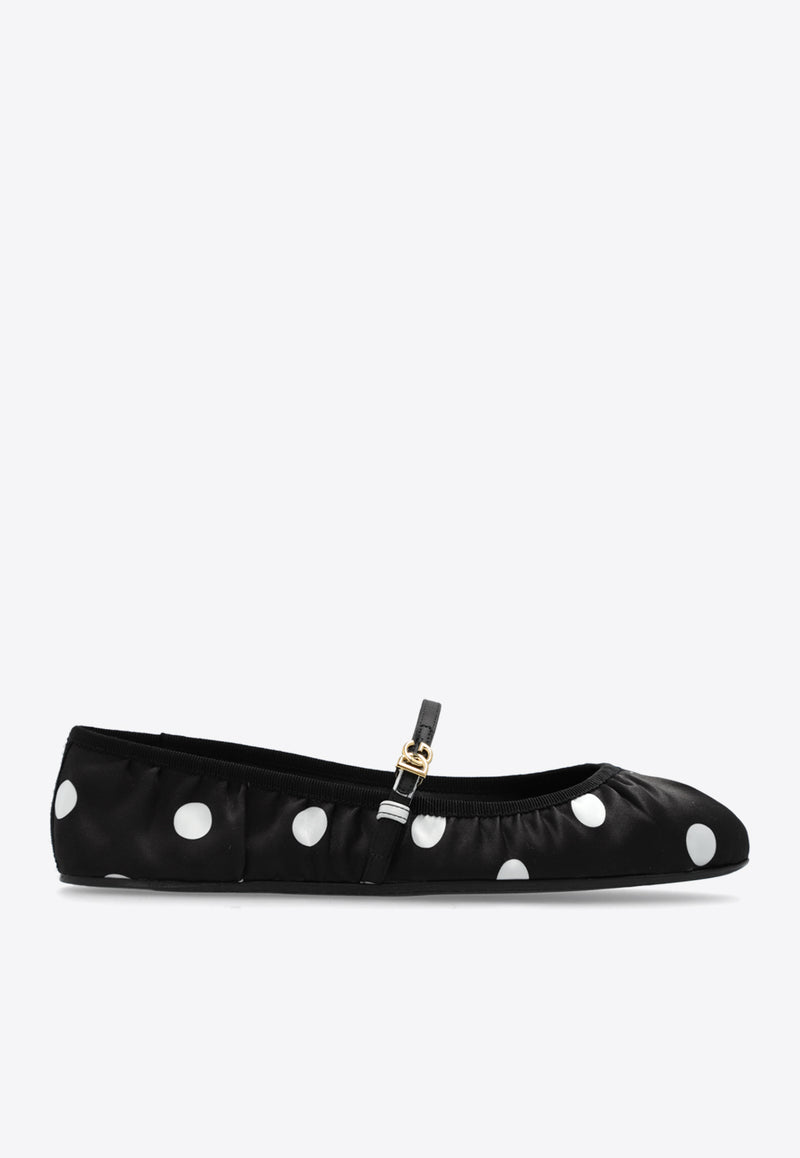 Dolce & Gabbana Polka Dot Printed Satin Ballet Flats Black CB0222 AV885-HNXVW