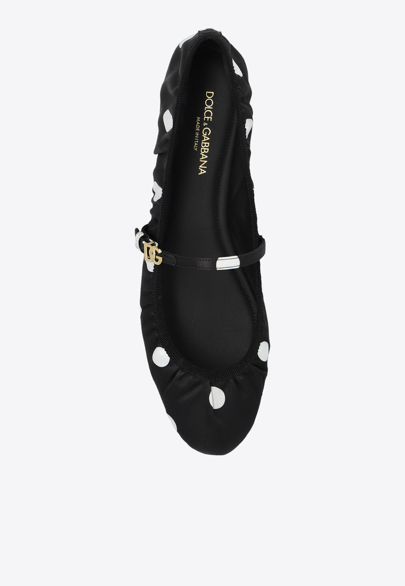 Dolce & Gabbana Polka Dot Printed Satin Ballet Flats Black CB0222 AV885-HNXVW