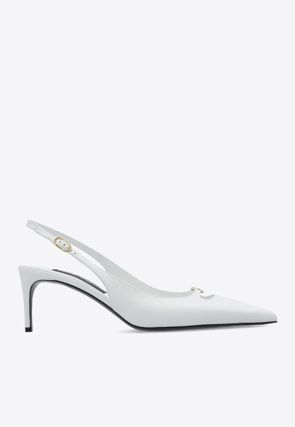 Dolce & Gabbana 60 DG Plaque Leather Slingback Pumps White CG0796 A1953-80002