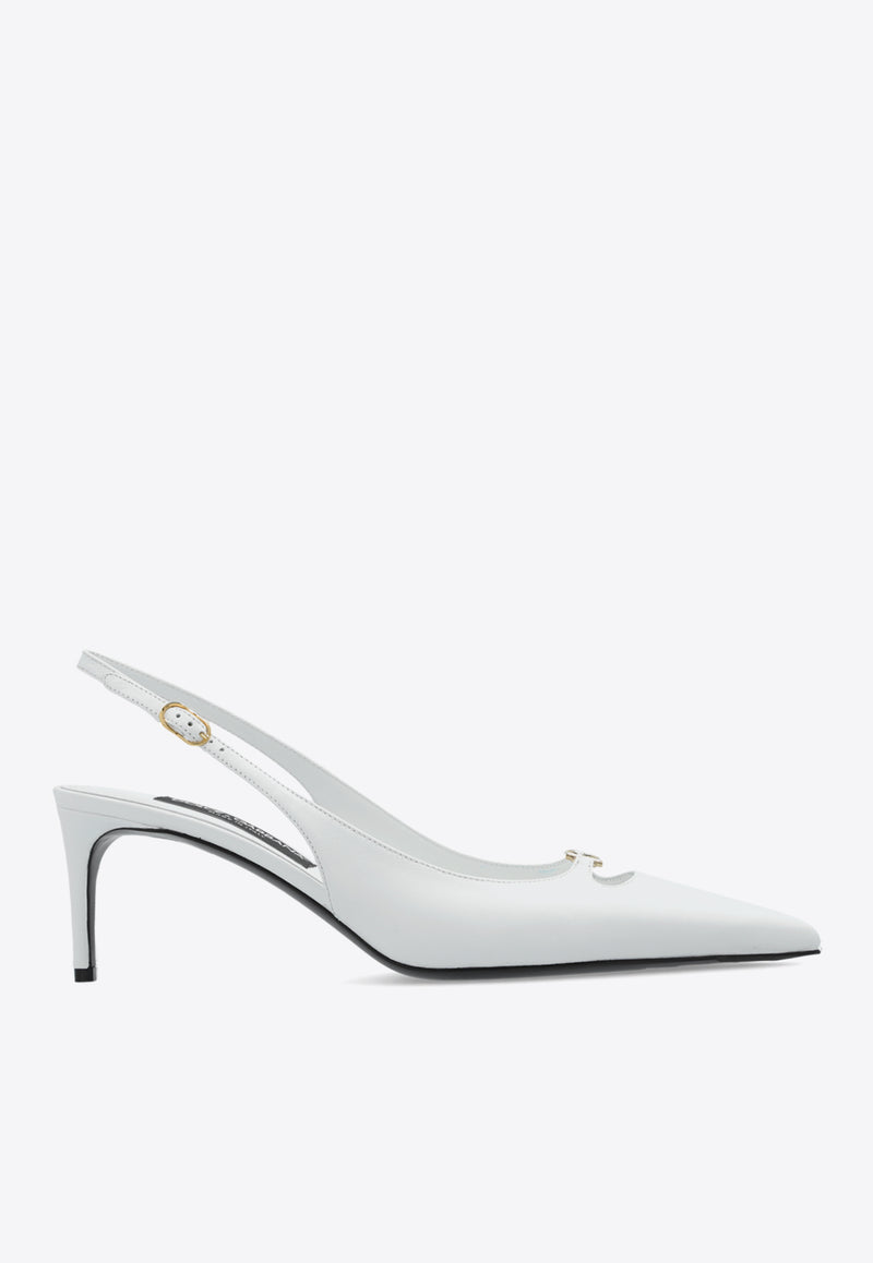 Dolce & Gabbana 60 DG Plaque Leather Slingback Pumps White CG0796 A1953-80002