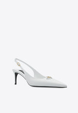 Dolce & Gabbana 60 DG Plaque Leather Slingback Pumps White CG0796 A1953-80002