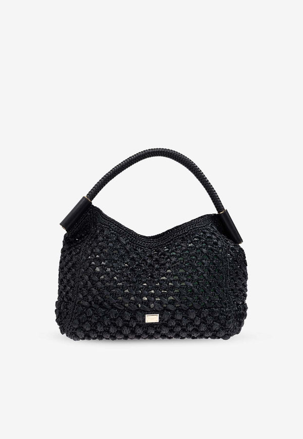 Dolce & Gabbana Sicily Raffia Crochet Shoulder Bag Black BB7662 A4547-8B956