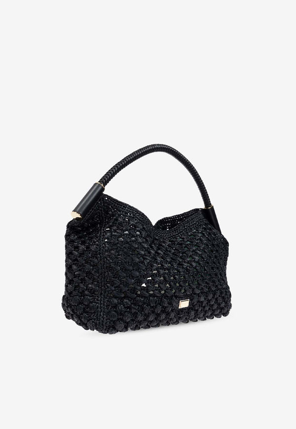 Dolce & Gabbana Sicily Raffia Crochet Shoulder Bag Black BB7662 A4547-8B956