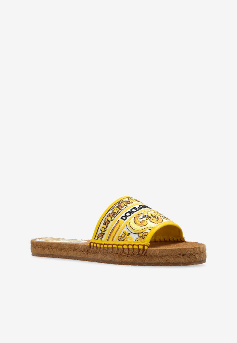 Dolce & Gabbana Majolica Embroidered Espadrille Sandals Yellow CE0148 AV804-8Q728