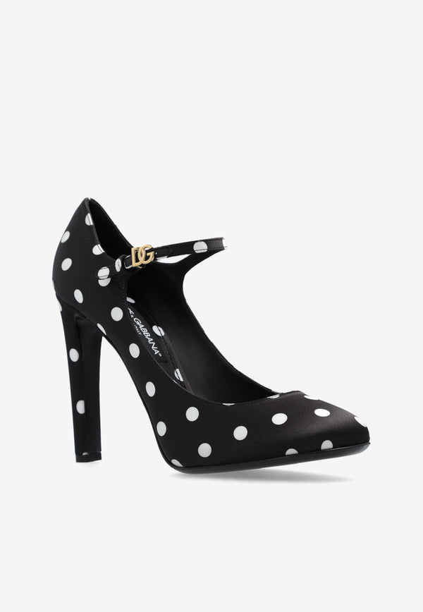 Dolce & Gabbana Sharon 105 Polka Dot Mary-Jane Satin Pumps Black CD1869 AV885-HN10W