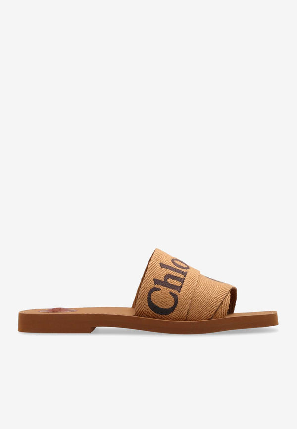 Chloé Woody Logo Embroidered Slides Beige CHC23U188 EF-2Y4