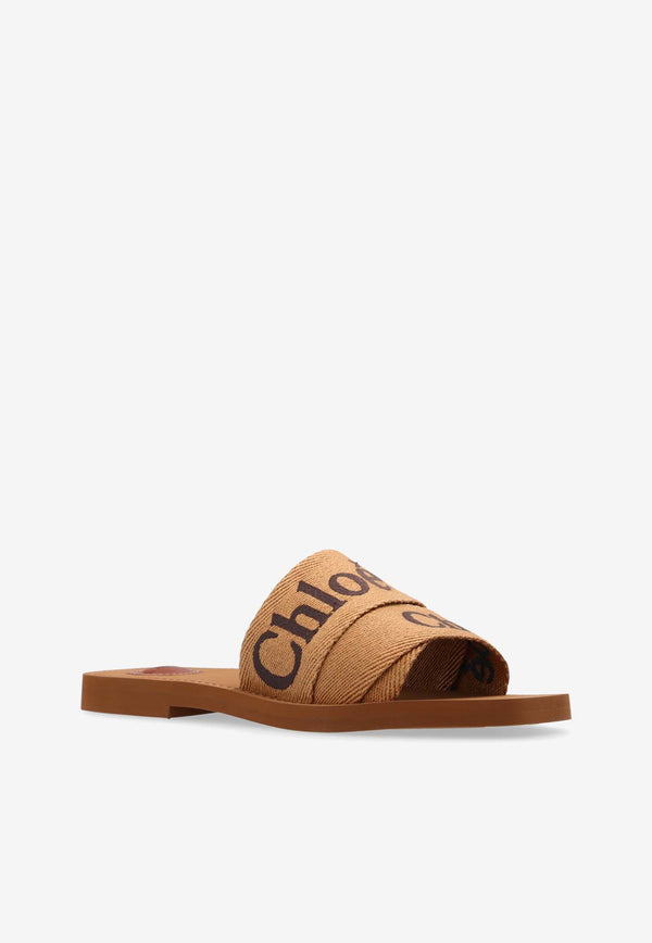 Chloé Woody Logo Embroidered Slides Beige CHC23U188 EF-2Y4