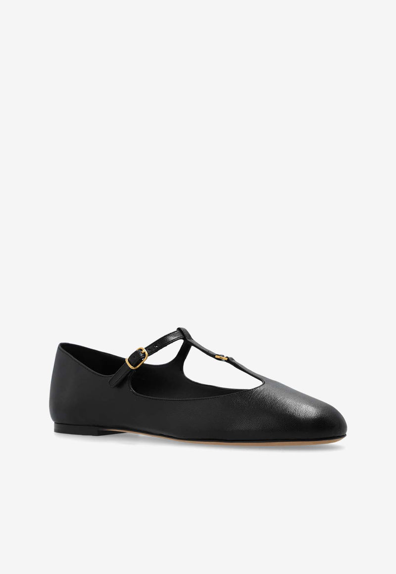 Chloé Marcie Mary-Jane Leather Ballet Flats Black CHC24A02N NP-001