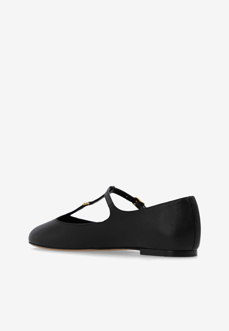 Chloé Marcie Mary-Jane Leather Ballet Flats Black CHC24A02N NP-001