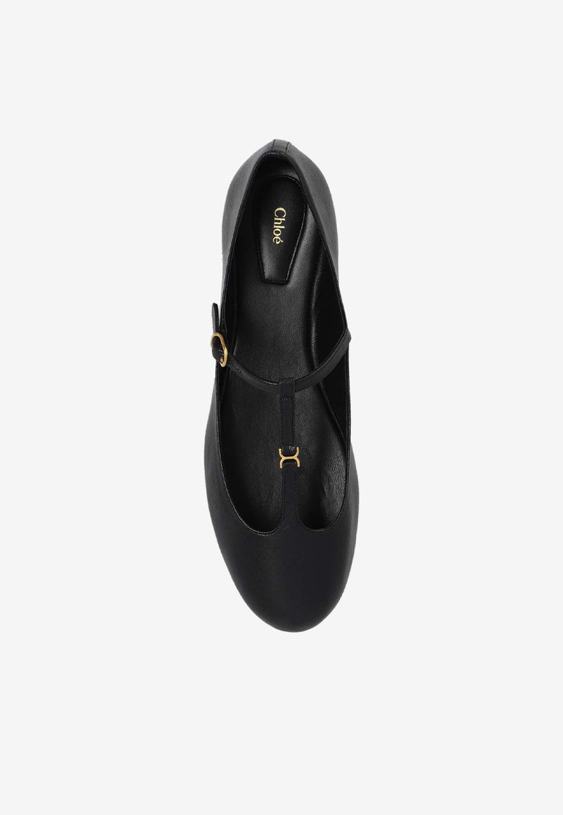 Chloé Marcie Mary-Jane Leather Ballet Flats Black CHC24A02N NP-001