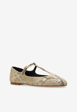 Chloé Marcie Mary-Jane Python Print Leather Ballet Flats Beige CHC24A02N NN-292