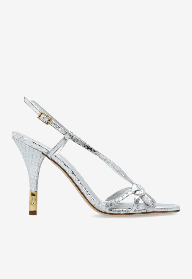 Chloé Nour 95 Python Print Metallic Sandals Silver CHC24A03Y NR-9DL