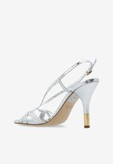 Chloé Nour 95 Python Print Metallic Sandals Silver CHC24A03Y NR-9DL