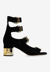 Chloé Alizè 65 Suede Buckled Sandals Black CHC24A03F LZ-001