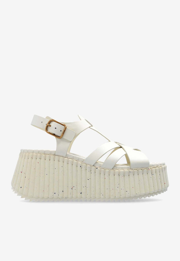 Chloé Nama Leather Flatform Sandals White CHC24A05D NC-122