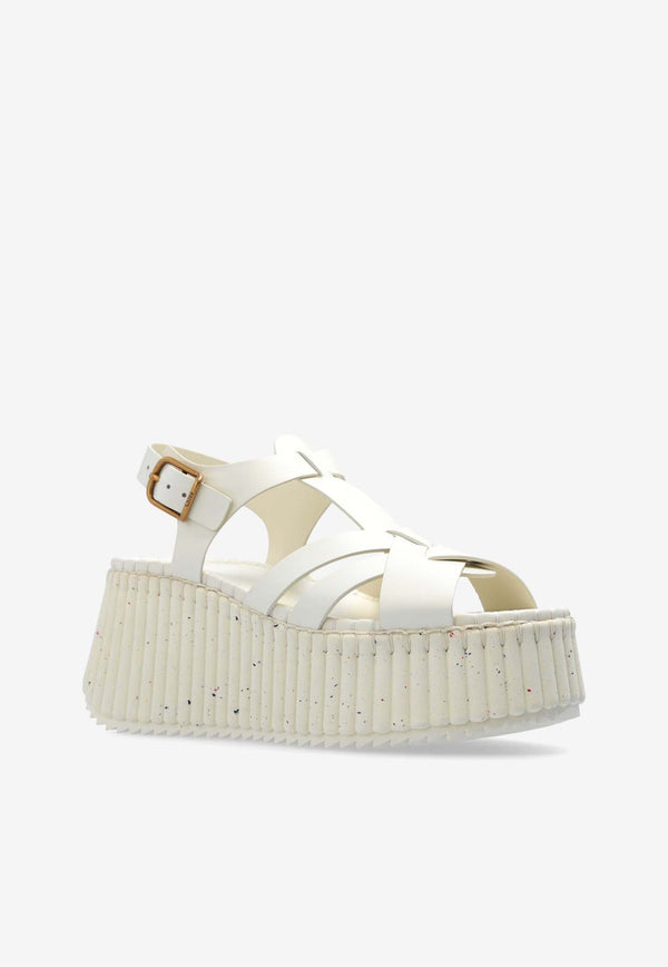 Chloé Nama Leather Flatform Sandals White CHC24A05D NC-122