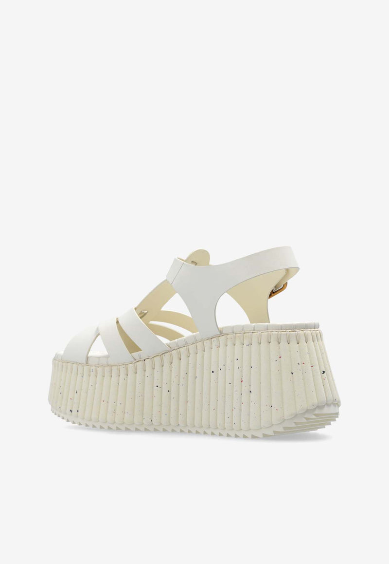 Chloé Nama Leather Flatform Sandals White CHC24A05D NC-122