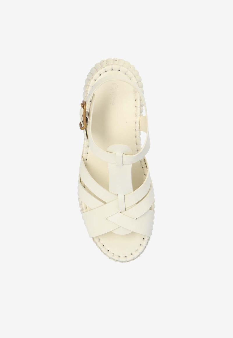 Chloé Nama Leather Flatform Sandals White CHC24A05D NC-122