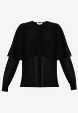 Chloé Cape Overlay Silk Collarless Shirt Black CHC24AHT03 002-001