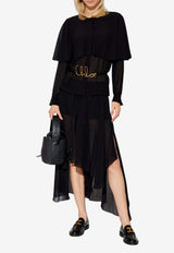 Chloé Cape Overlay Silk Collarless Shirt Black CHC24AHT03 002-001