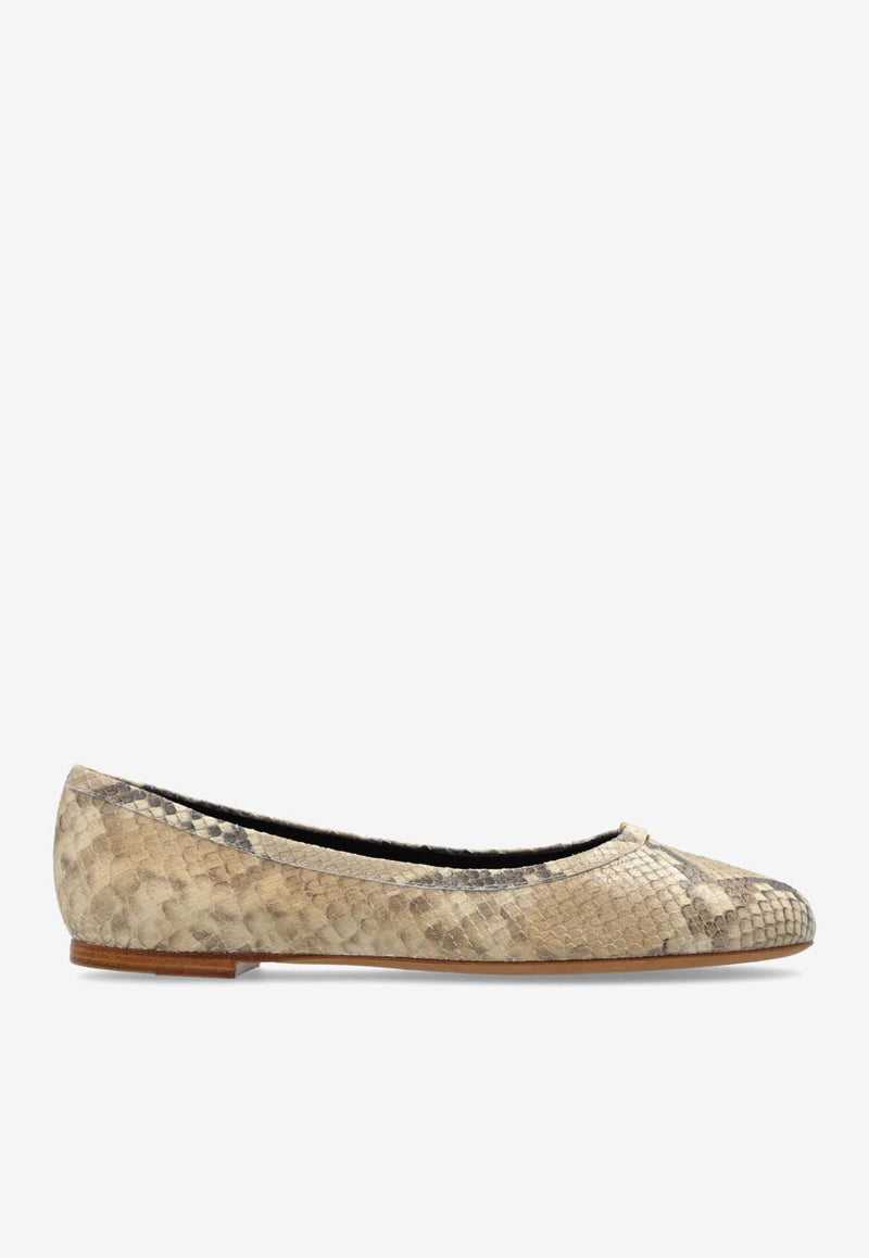 Chloé Marcie Python Print Leather Ballet Flats Beige CHC24A973 NN-292