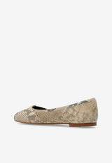 Chloé Marcie Python Print Leather Ballet Flats Beige CHC24A973 NN-292