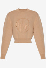 Chloé Logo Embroidered Wool Knit Sweater Beige CHC24AMP54 730-223