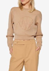 Chloé Logo Embroidered Wool Knit Sweater Beige CHC24AMP54 730-223